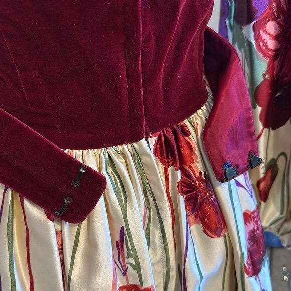 Vintage Victor Costa velvet satin floral dress with side pocket size 8 - Picture 8 of 17